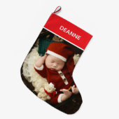Simple Elegant Baby's First Christmas 1 Photo ラージクリスマスストッキング (正面 (吊り時))