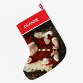 Simple Elegant Baby's First Christmas 1 Photo ラージクリスマスストッキング (裏面 (吊り時))
