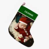 Simple Elegant Baby's First Christmas 1 Photo ラージクリスマスストッキング (正面 (吊り時))