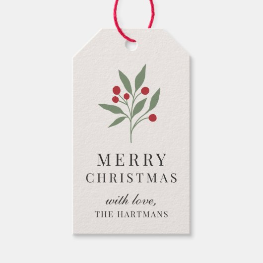 Simple Elegant Berry Botanical Christmas ギフトタグ (正面)