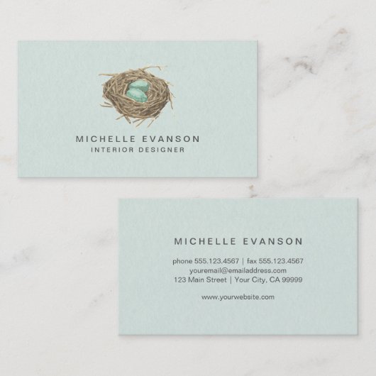 Simple Elegant Bird Nest Professional Mint Green 名刺 (正面/裏面)