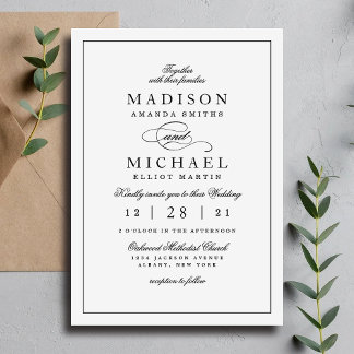 Simple Elegant Black and White Wedding Invitation シーズンカード