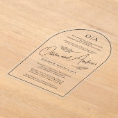 Simple Elegant Black Botanical Floral Arch Wedding アクリル招待状 (レイダウン)