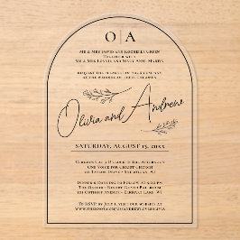 Simple Elegant Black Botanical Floral Arch Wedding アクリル招待状