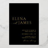 Simple Elegant Black & Gold Minimalist Wedding 箔招待状 (正面)