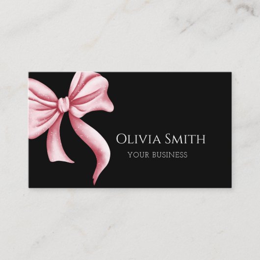 Simple Elegant Black Pink Bow QR Code 名刺 (正面)
