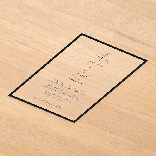 Simple Elegant Black & White Border Script Wedding アクリル招待状 (レイダウン)