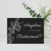 Simple elegant black white floral Bridesmaid 招待状 (スタンド正面)