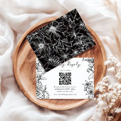 Simple Elegant Black White Floral QR Code Wedding 出欠カード