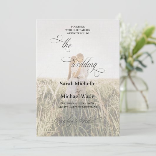 Simple Elegant Black & White Photo Wedding 招待状 (スタンド正面)