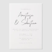 Simple Elegant Black & White Script Photo Wedding ベラム紙招待状 (正面)