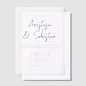 Simple Elegant Black & White Script Photo Wedding ベラム紙招待状 (オフセット)