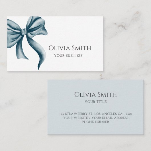 Simple Elegant Blue Bow 名刺 (正面/裏面)