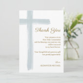 Simple Elegant Blue Cross First Holy Communion サンキューカード (スタンド正面)