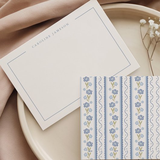 Simple Elegant Blue Floral Flat Note Card ノートカード