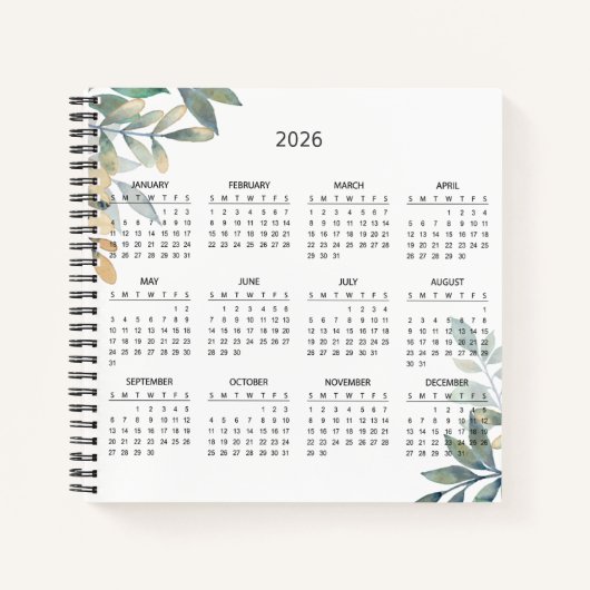 Simple Elegant Botanical 2026 Calendar |  ノートブック (正面)