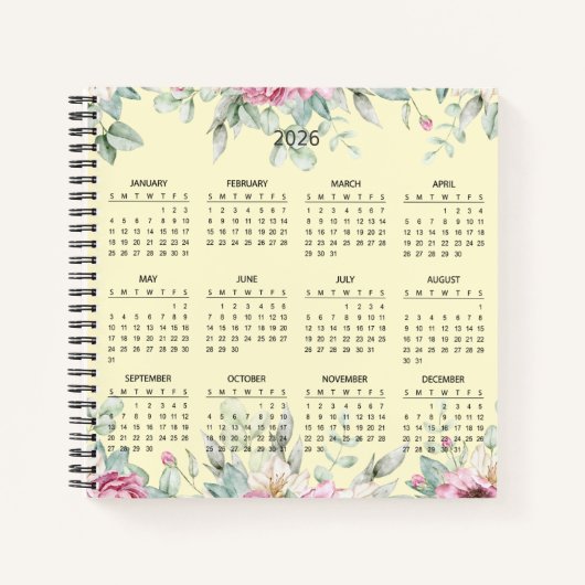 Simple Elegant Botanical 2026 Calendar |  ノートブック (正面)