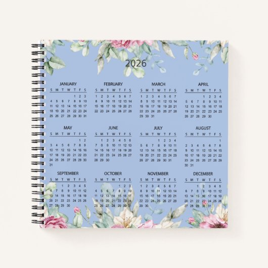 Simple Elegant Botanical 2026 Calendar |  ノートブック (正面)