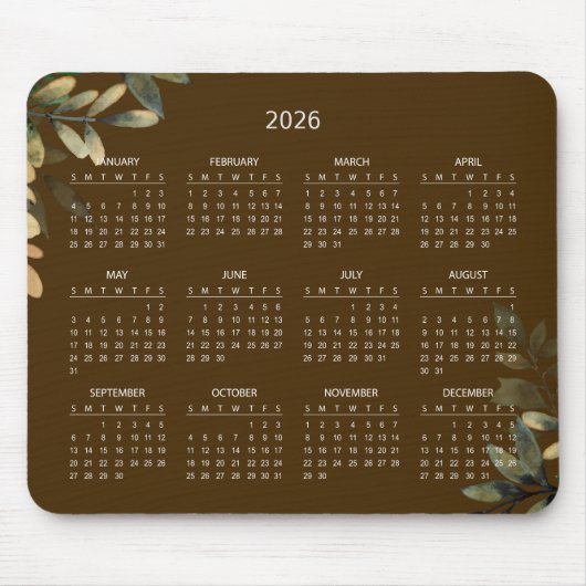 Simple Elegant Botanical 2026 Calendar | Mousepad マウスパッド (正面)