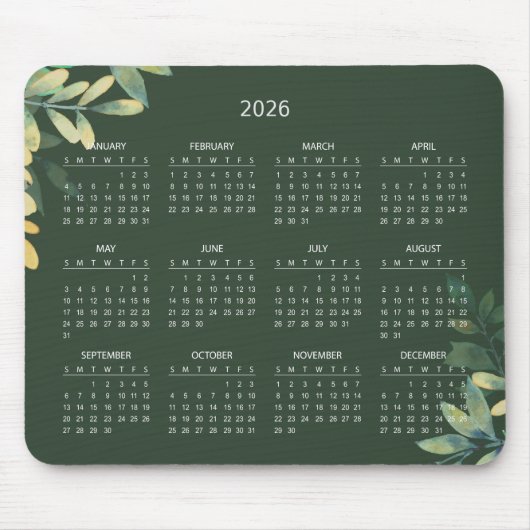 Simple Elegant Botanical 2026 Calendar | Mousepad マウスパッド (正面)