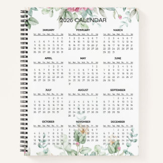 Simple Elegant Botanical 2026 Calendar |  Notebook ノートブック
