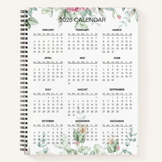 Simple Elegant Botanical 2026 Calendar |  Notebook ノートブック (正面)