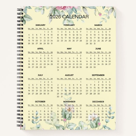 Simple Elegant Botanical 2026 Calendar |  Notebook ノートブック (正面)