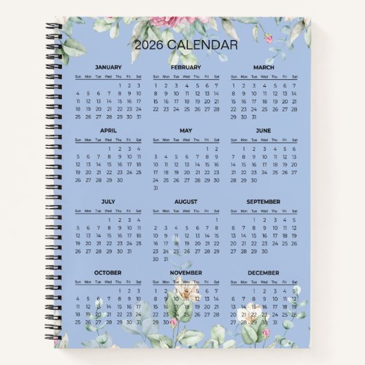 Simple Elegant Botanical 2026 Calendar |  Notebook ノートブック (正面)