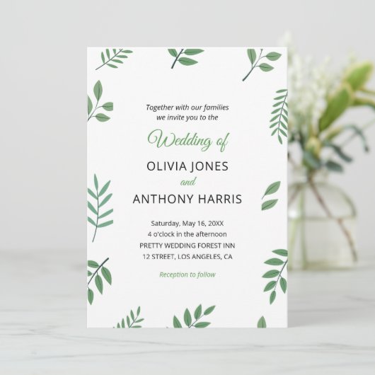 Simple Elegant Botanical Greenery Leaves Wedding  招待状 (スタンド正面)