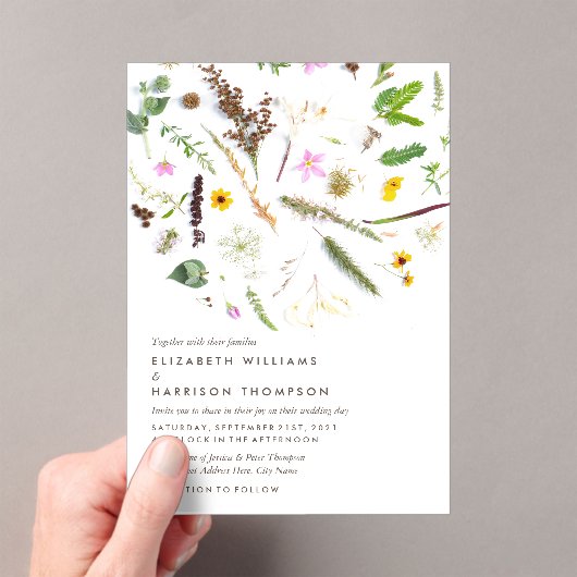 Simple Elegant Botanical Wild Flower Wedding アクリル招待状 (インサイチュ (ポータブル))