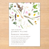 Simple Elegant Botanical Wild Flower Wedding アクリル招待状 (正面)