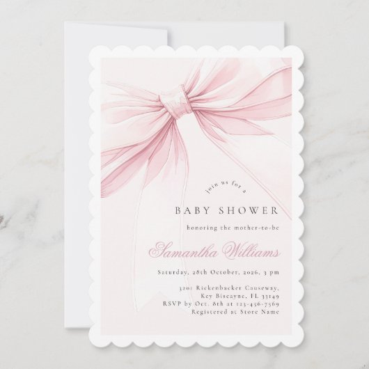 Simple Elegant Bow Baby Shower Invitation 招待状 (正面)