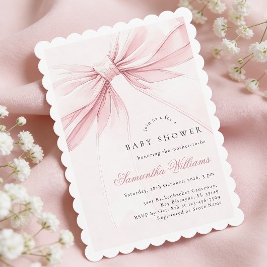 Simple Elegant Bow Baby Shower Invitation 招待状