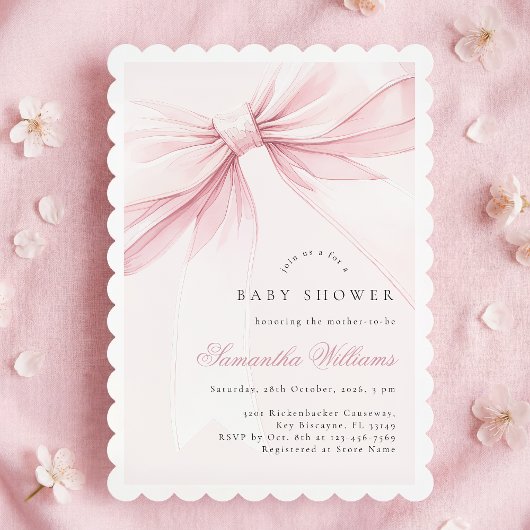 Simple Elegant Bow Baby Shower Invitation 招待状
