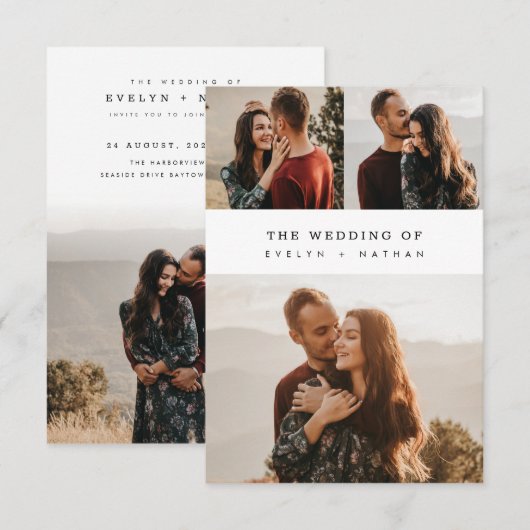 Simple Elegant Budget Photo Collage Wedding 招待状 (正面/裏面)