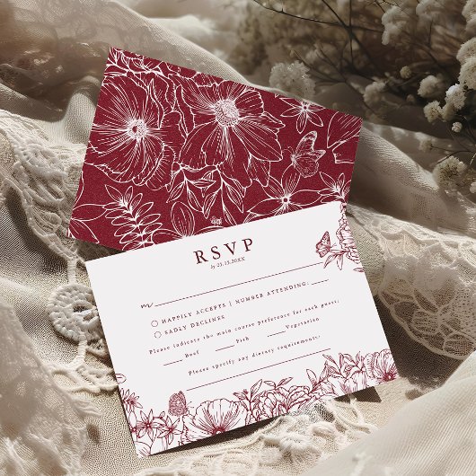 Simple Elegant Burgundy Garden Wedding RSVP エンクロージャーカード