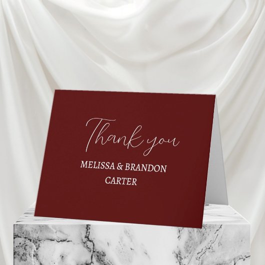 Simple Elegant Burgundy Modern Wedding Thank you  サンキューカード