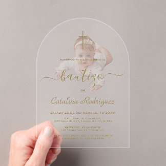 Simple Elegant Calligraphy Baby Photo Baptism  アクリル招待状