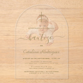 Simple Elegant Calligraphy Baby Photo Baptism  アクリル招待状