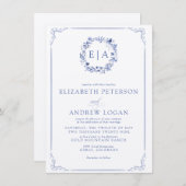 Simple Elegant  Calligraphy  Floral Wreath Wedding 招待状 (正面/裏面)