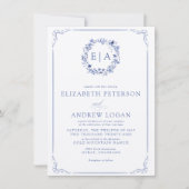 Simple Elegant  Calligraphy  Floral Wreath Wedding 招待状 (正面)