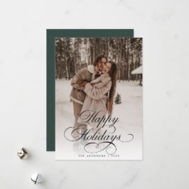 Simple Elegant Calligraphy Green Christmas Photo シーズンカード