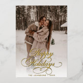 Simple Elegant Calligraphy Green Christmas Photo 箔シーズンカード (正面)