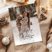 Simple Elegant Calligraphy Script Christmas Photo シーズンカード