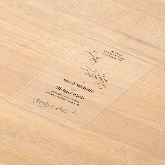 Simple Elegant Calligraphy Script Wedding アクリル招待状 (レイダウン)