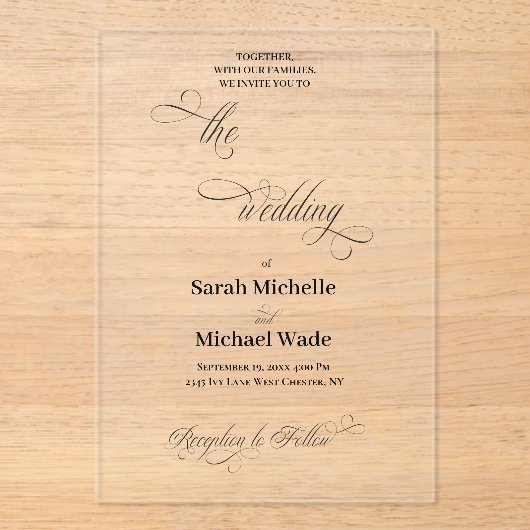 Simple Elegant Calligraphy Script Wedding アクリル招待状 (正面)