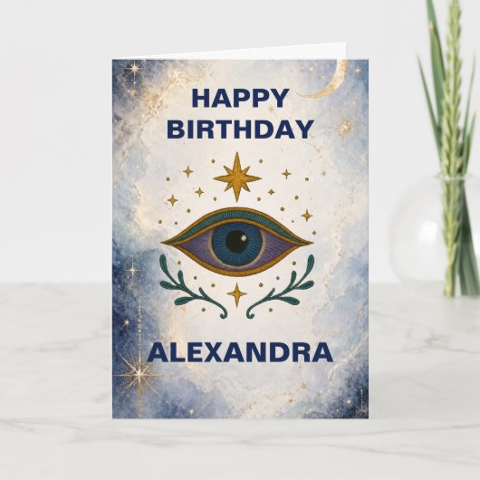 Simple Elegant Celestial Custom Birthday Card カード (正面)