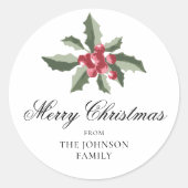 Simple Elegant Christmas Botanical Round Sticker ラウンドシール (正面)