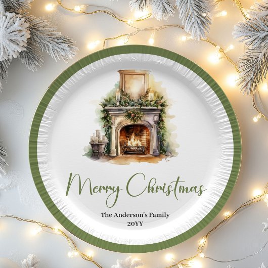 Simple Elegant Christmas Custom Name Paper Plates ペーパープレート