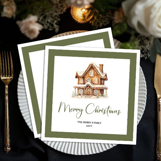 Simple Elegant Christmas House Custom Name Napkins スタンダードカクテルナプキン